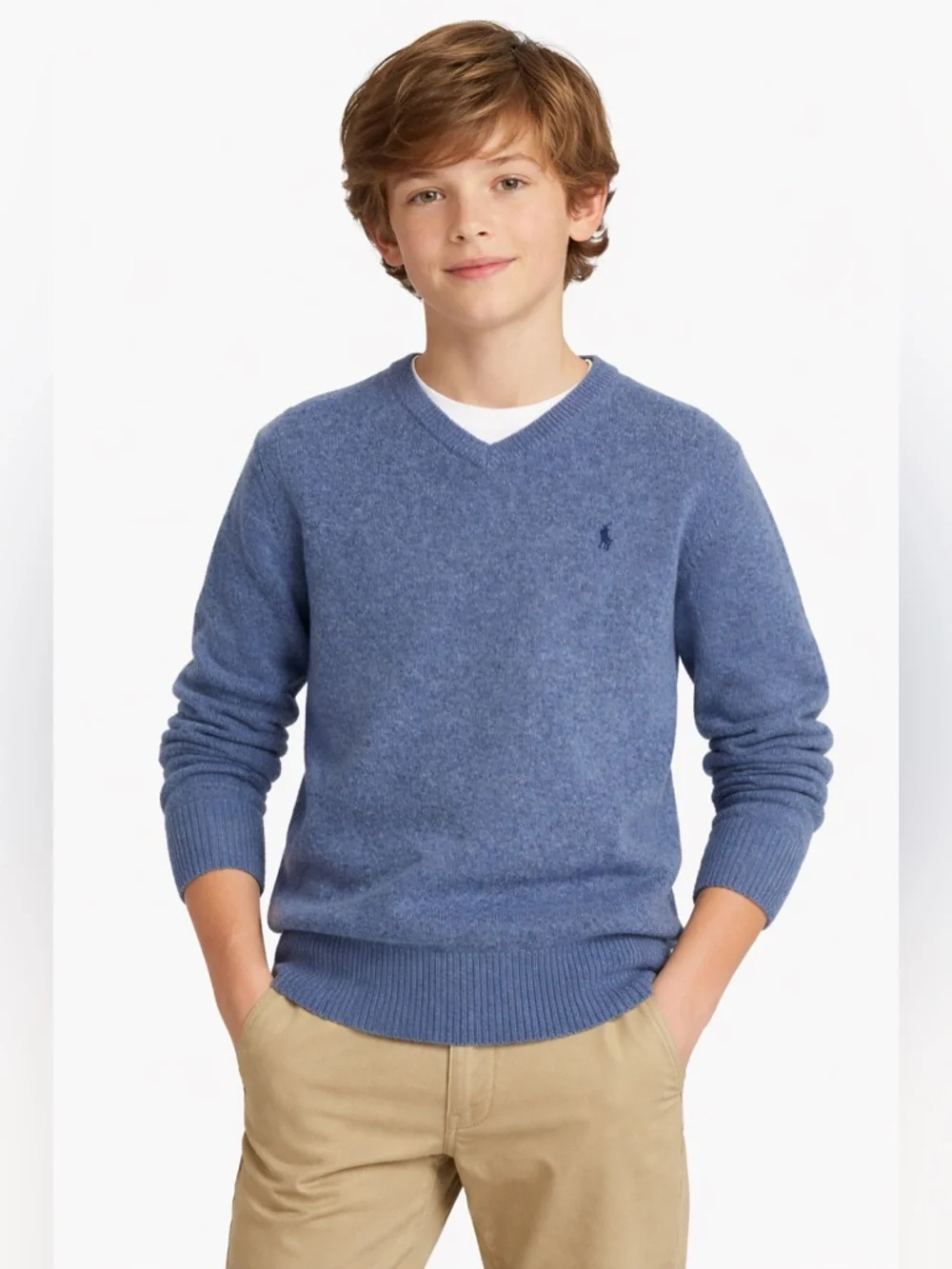 Polo by Ralph Lauren Heathered Blue V-Neck Sweater
